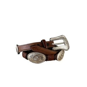 Western Leather Belt Silver Concho Buckle Embellished Women's, Size Small